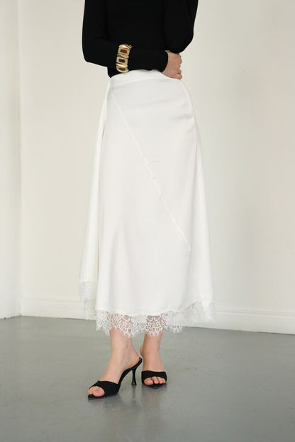 Lace-Trim Satin Slip Skirt