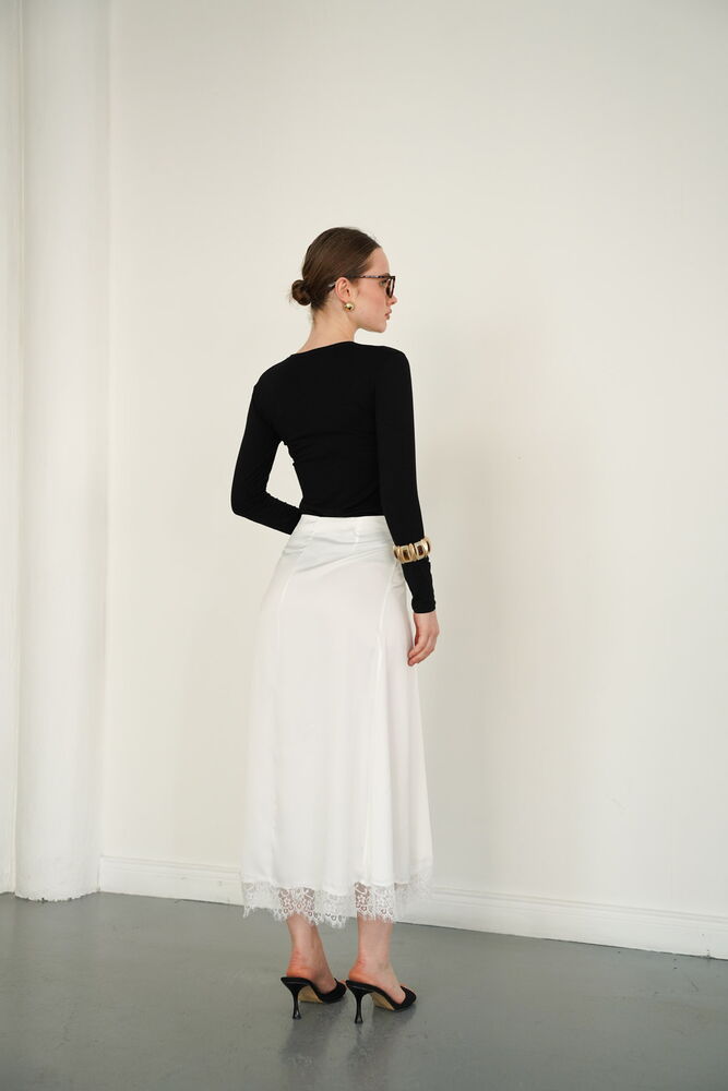 Lace-Trim Satin Slip Skirt