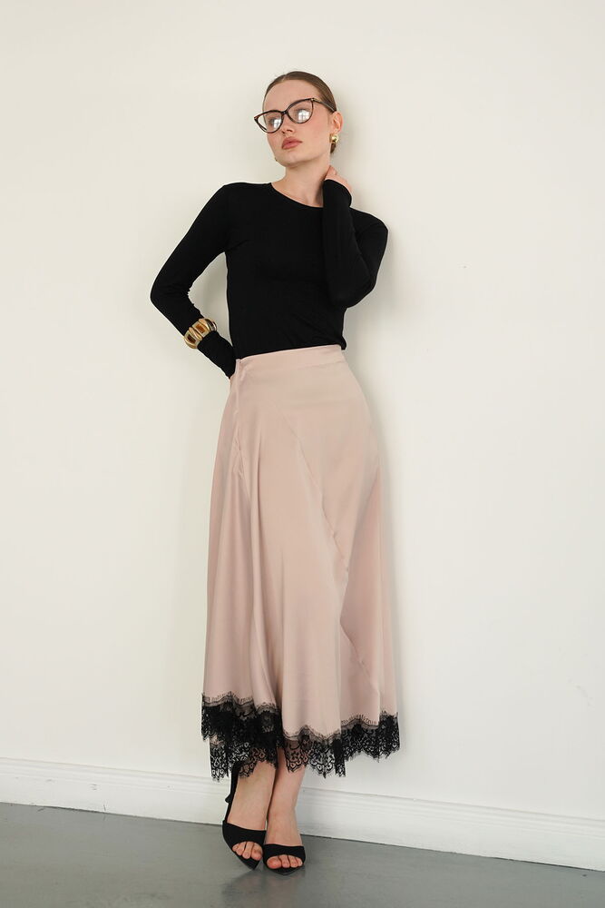 Lace-Trim Satin Slip Skirt