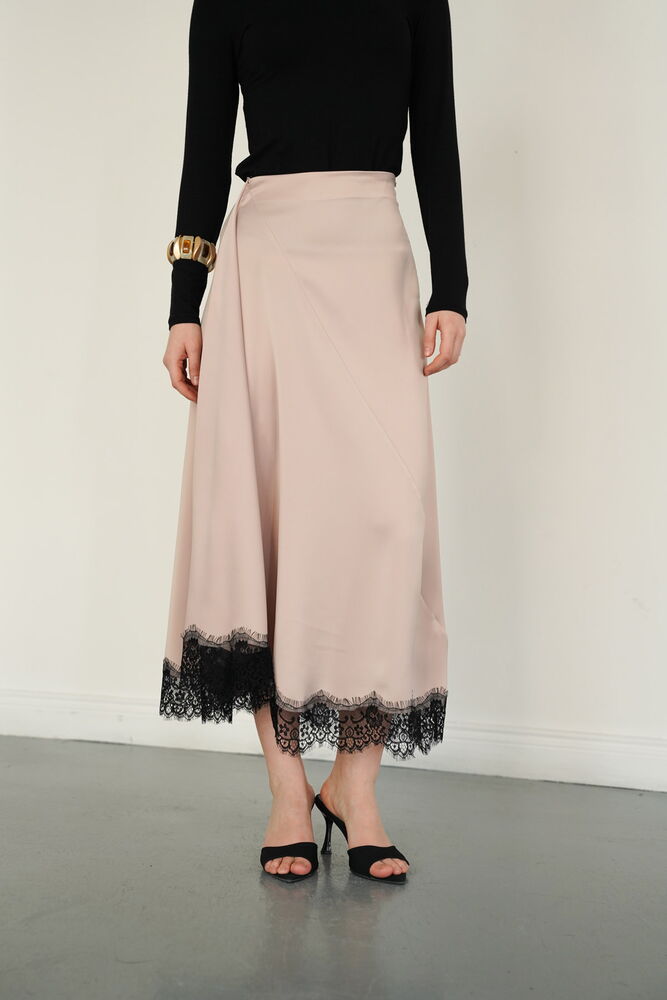Lace-Trim Satin Slip Skirt