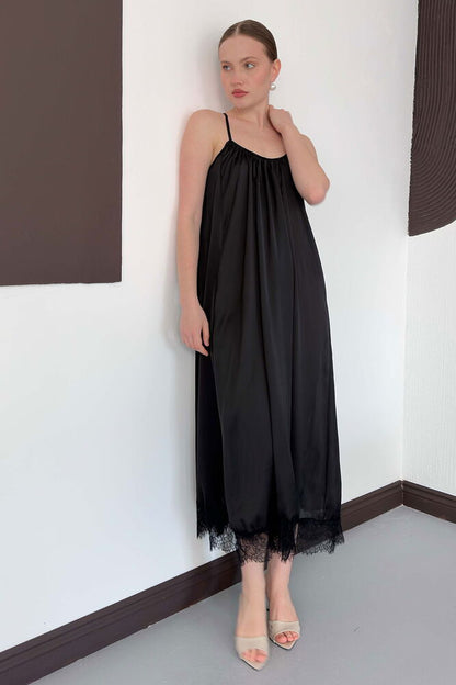 Lace-Trim Satin Slip Maxi Dress
