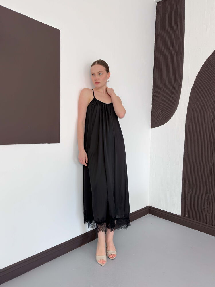 Lace-Trim Satin Slip Maxi Dress