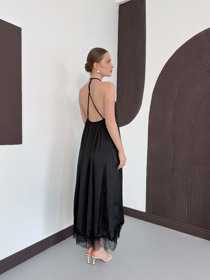 Lace-Trim Satin Slip Maxi Dress