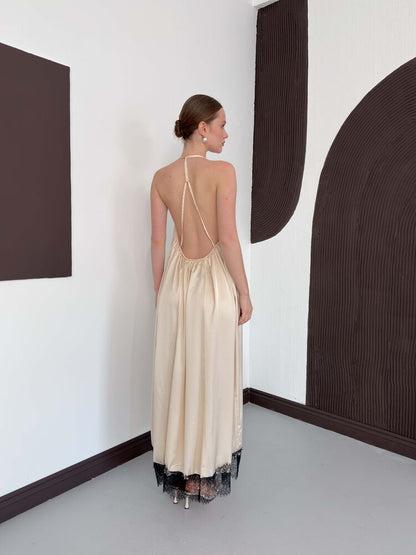 Lace-Trim Satin Slip Maxi Dress