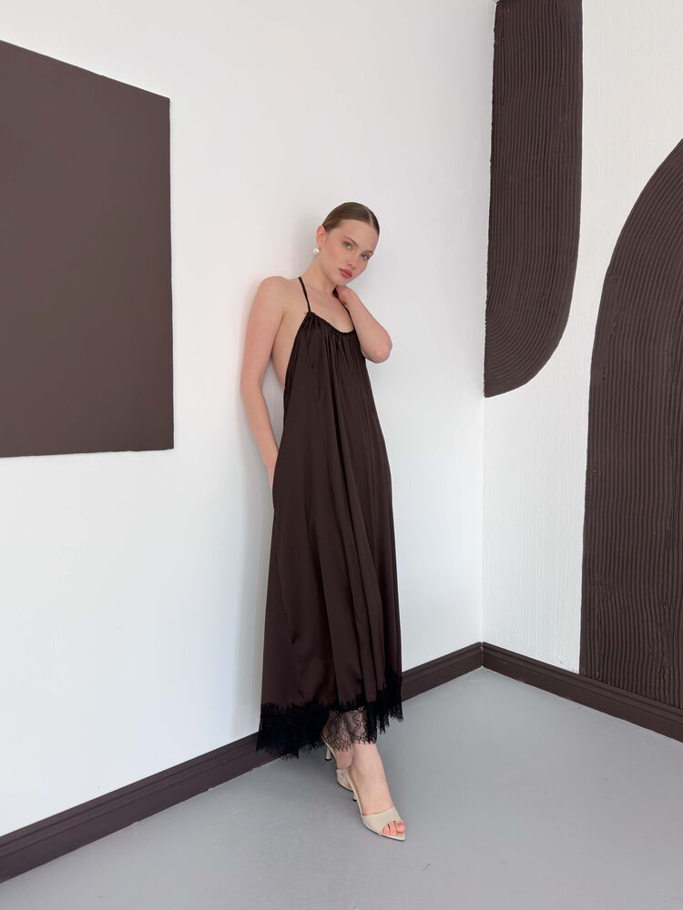 Lace-Trim Satin Slip Maxi Dress