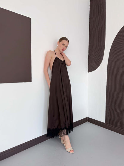 Lace-Trim Satin Slip Maxi Dress