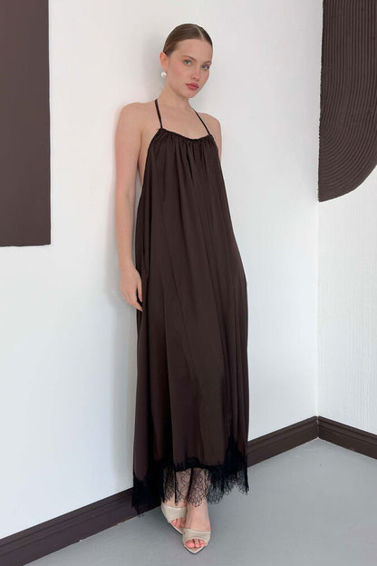 Lace-Trim Satin Slip Maxi Dress