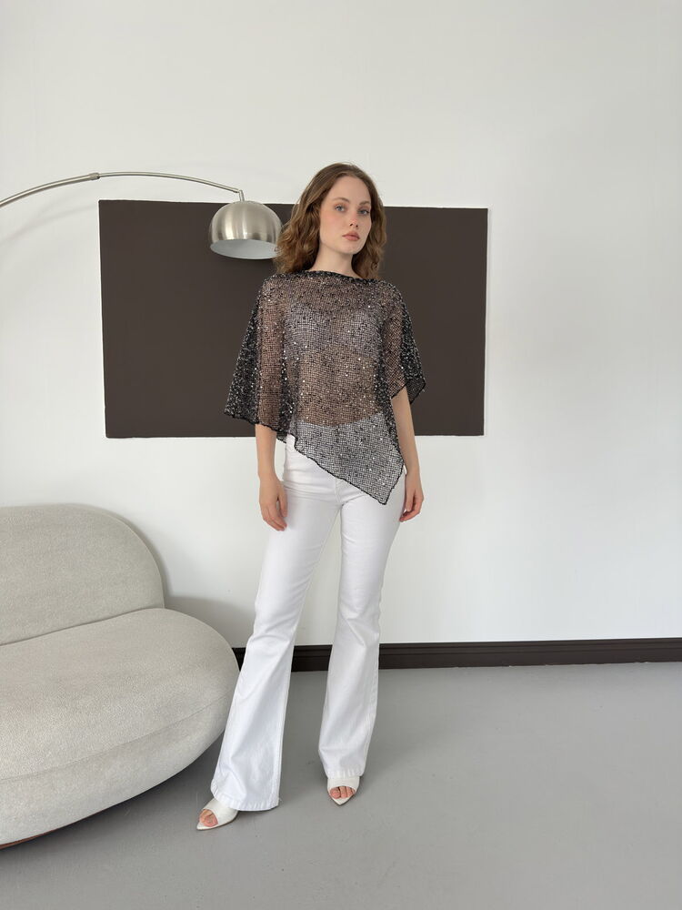 Asymmetric Sequin Mesh Top