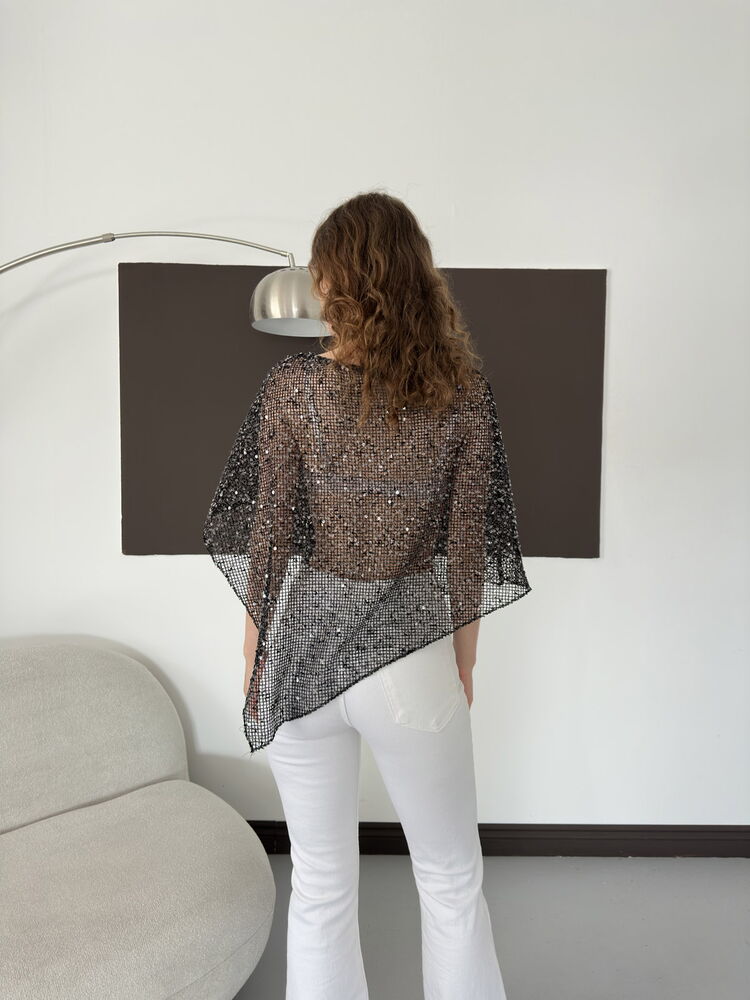 Asymmetric Sequin Mesh Top