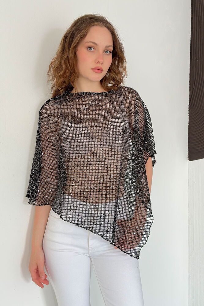 Asymmetric Sequin Mesh Top