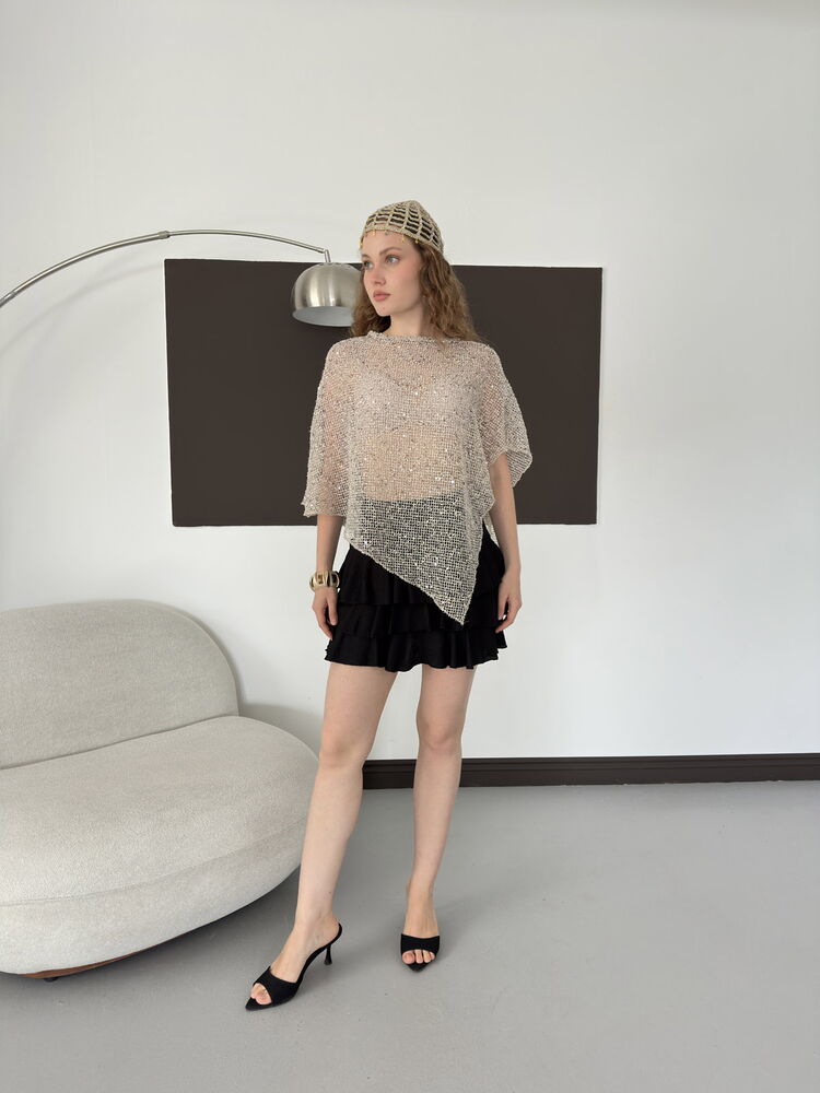 Asymmetric Sequin Mesh Top