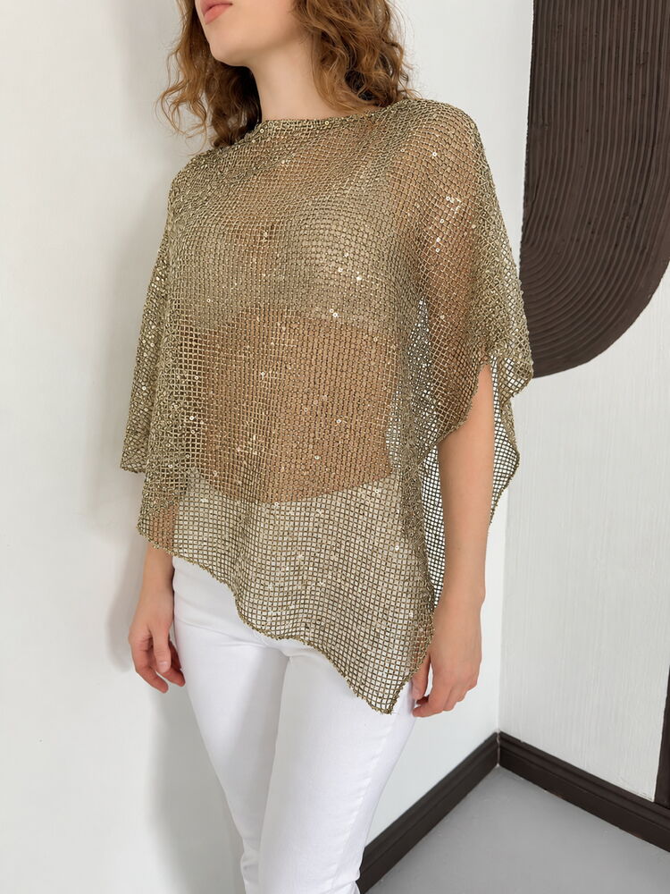 Asymmetric Sequin Mesh Top