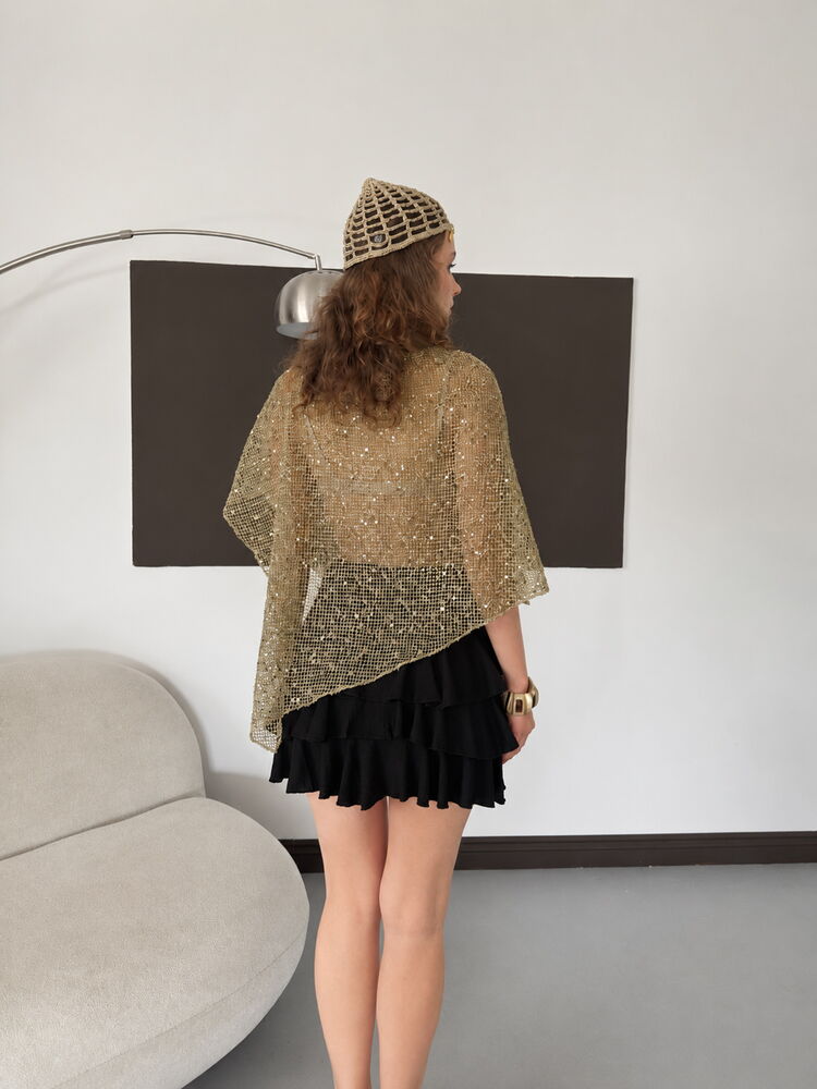 Asymmetric Sequin Mesh Top