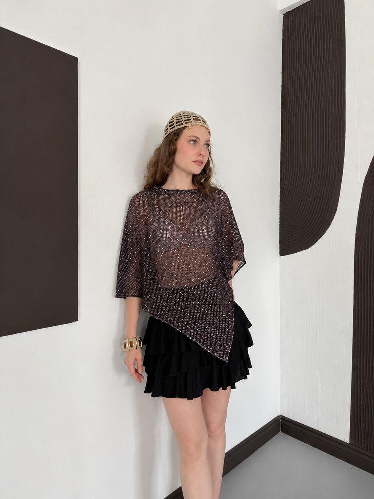 Asymmetric Sequin Mesh Top