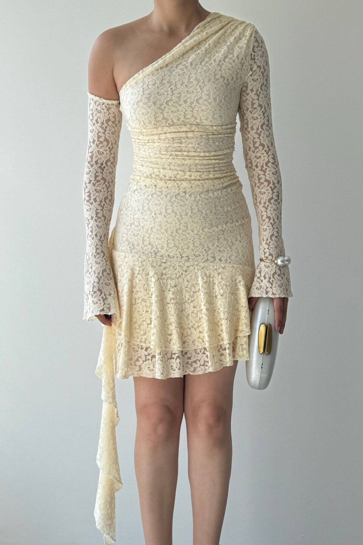 Asymmetric Lace Mini Dress