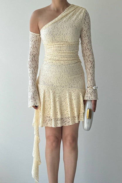 Asymmetric Lace Mini Dress
