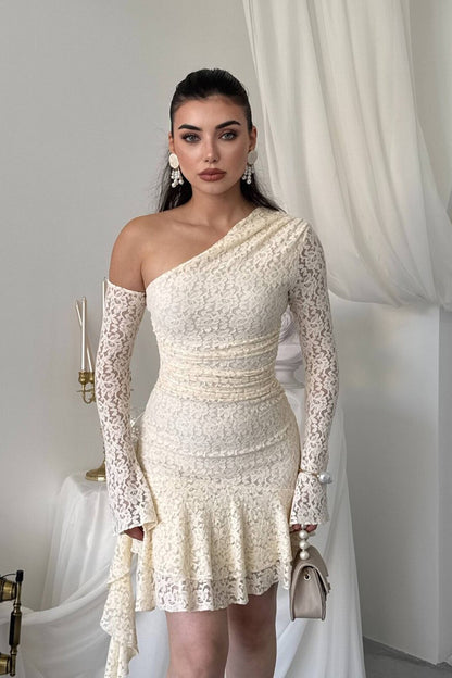 Asymmetric Lace Mini Dress