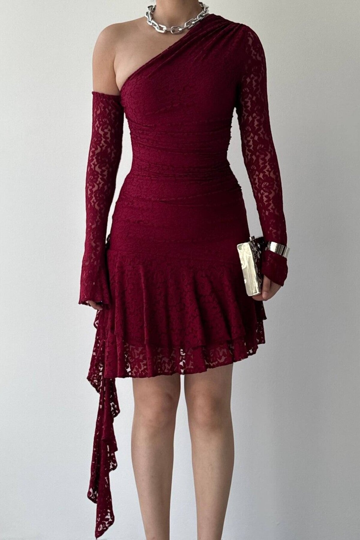 Asymmetric Lace Mini Dress