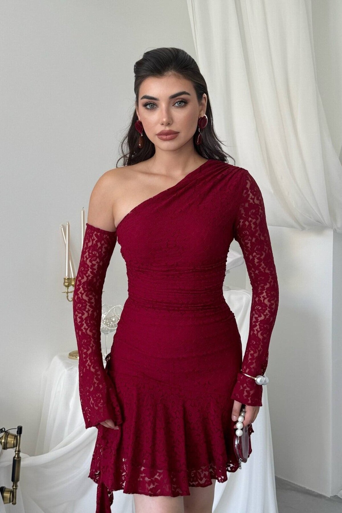 Asymmetric Lace Mini Dress