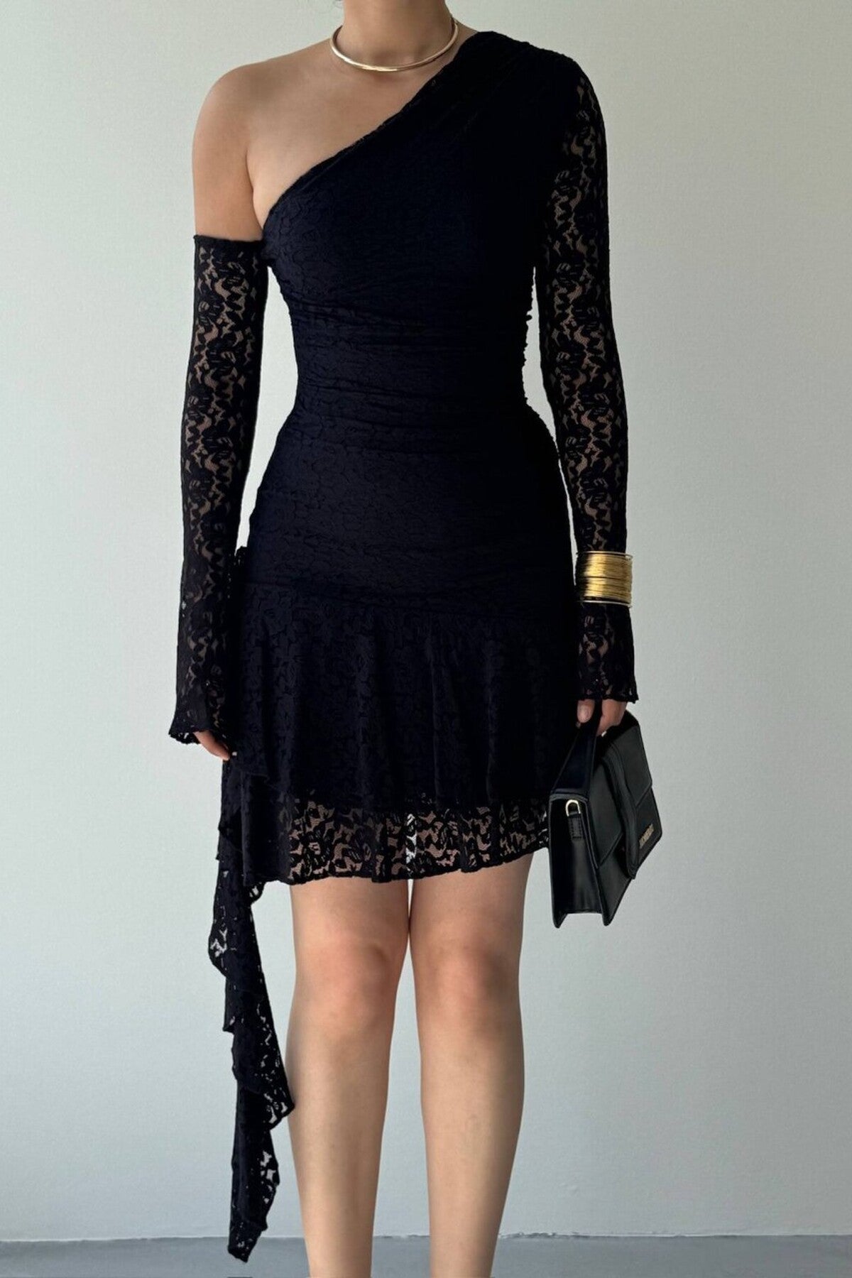 Asymmetric Lace Mini Dress