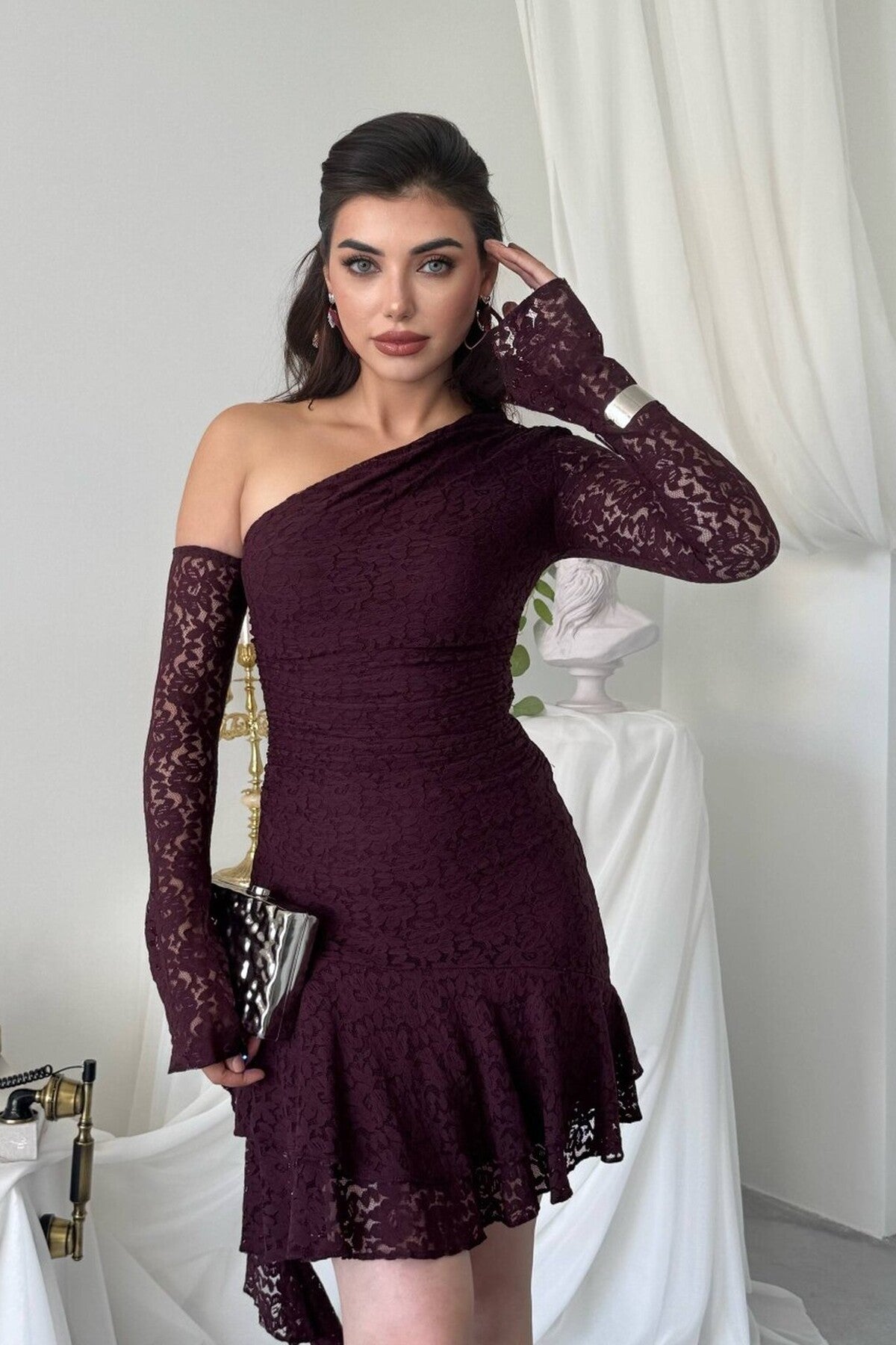 Asymmetric Lace Mini Dress