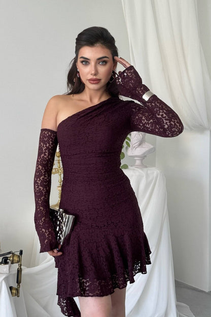 Asymmetric Lace Mini Dress