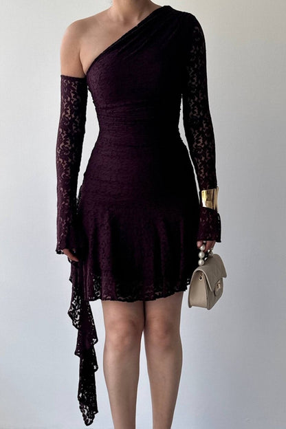 Asymmetric Lace Mini Dress
