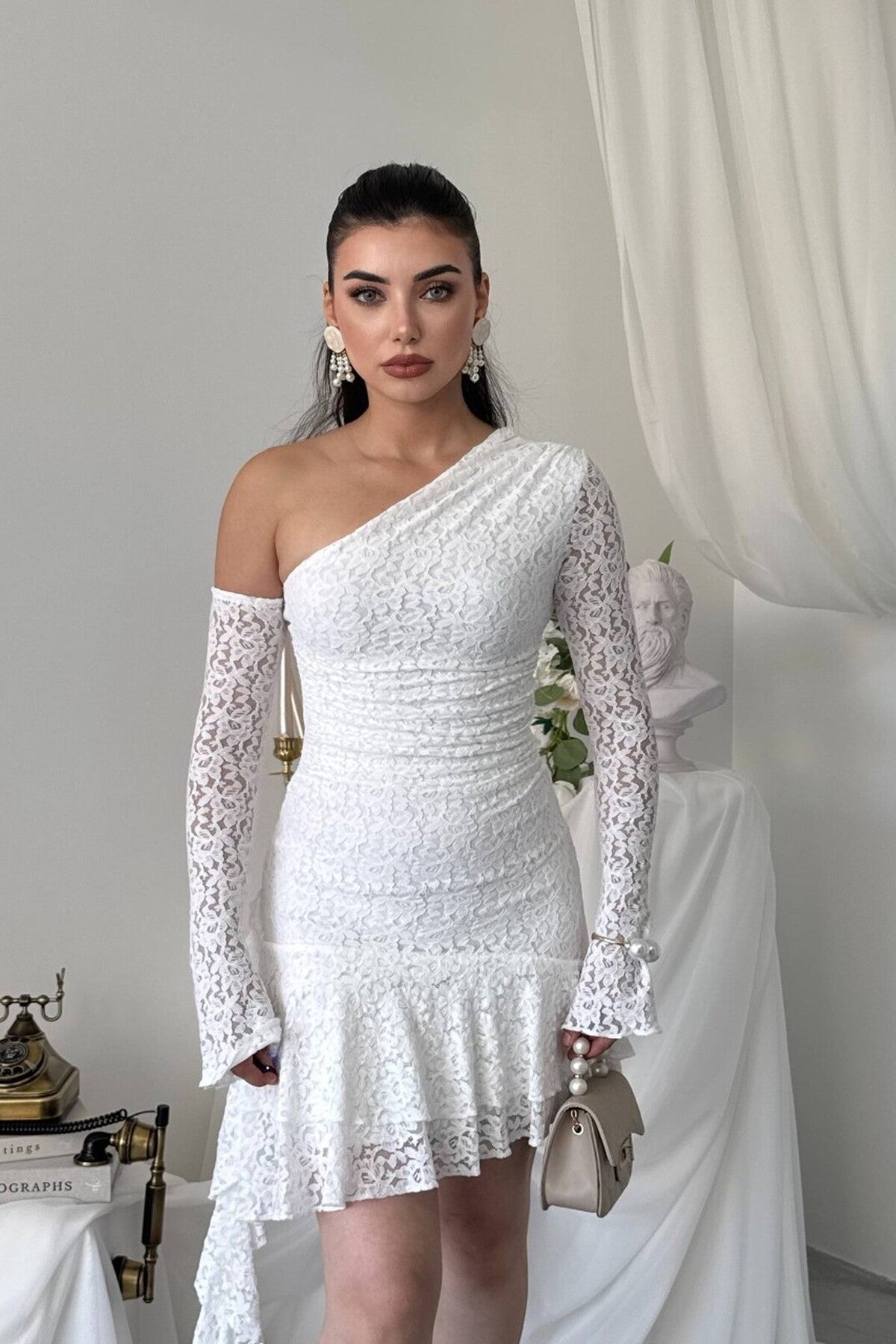Asymmetric Lace Mini Dress