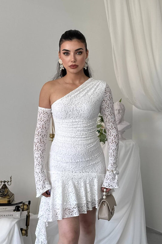 Asymmetric Lace Mini Dress
