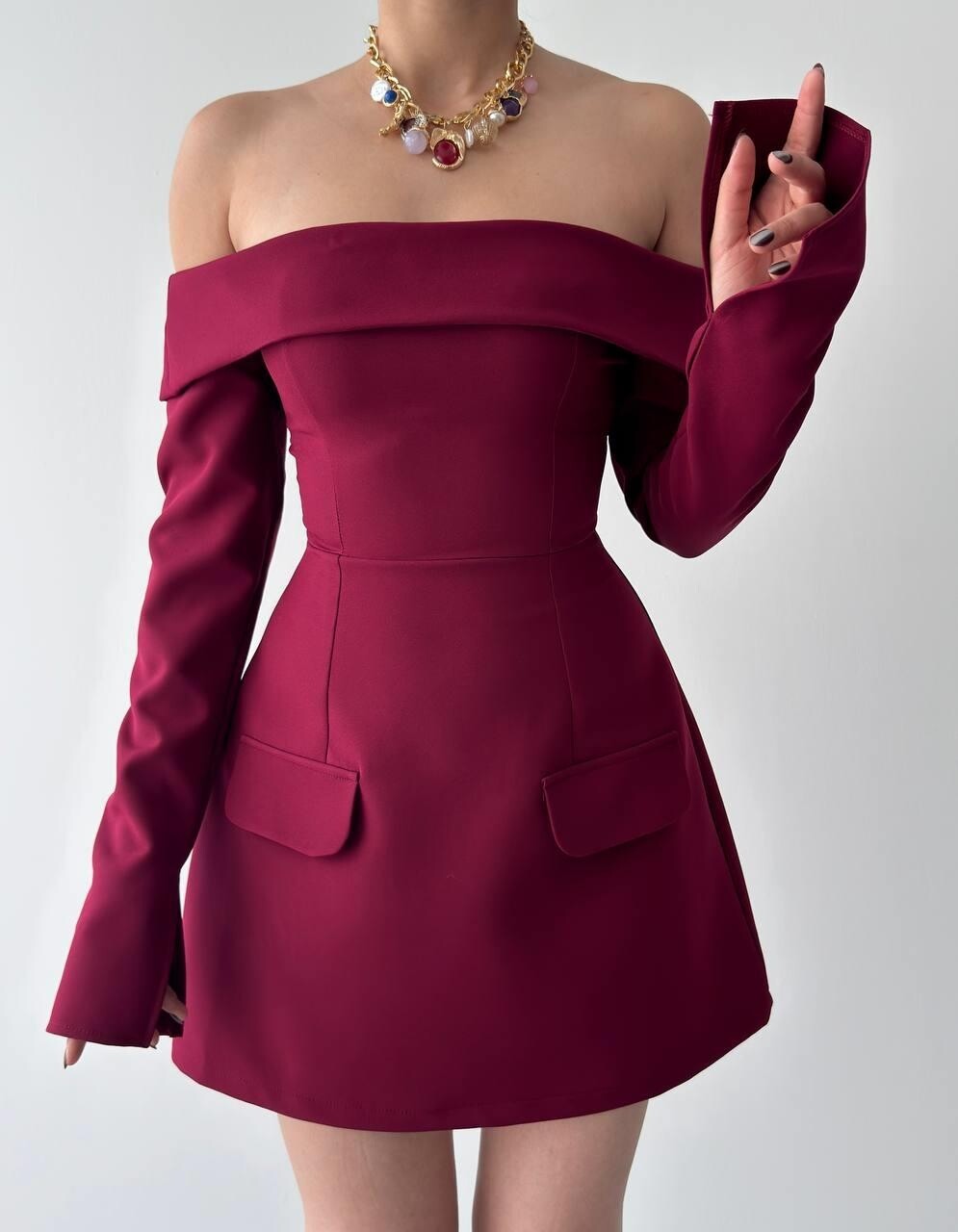 Off-Shoulder Tulip Mini Dress