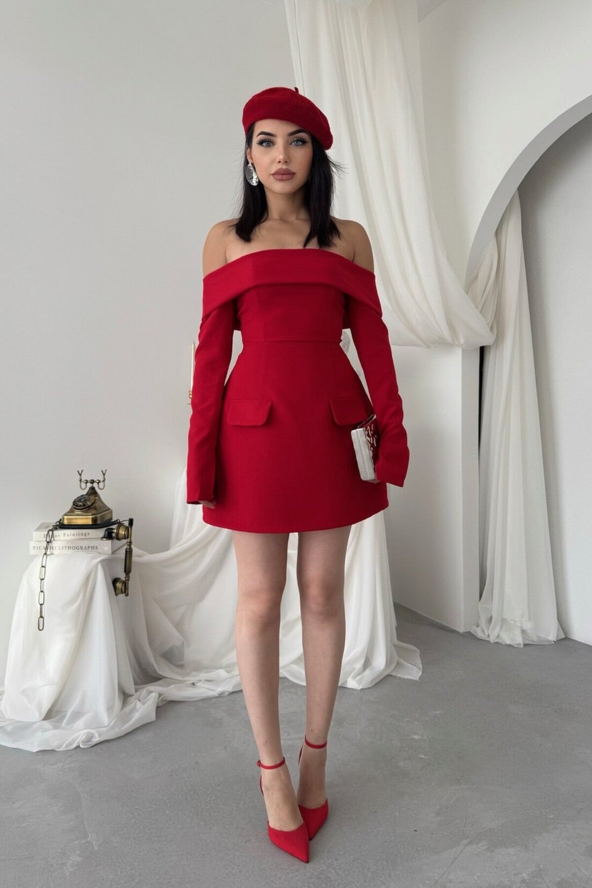 Off-Shoulder Tulip Mini Dress