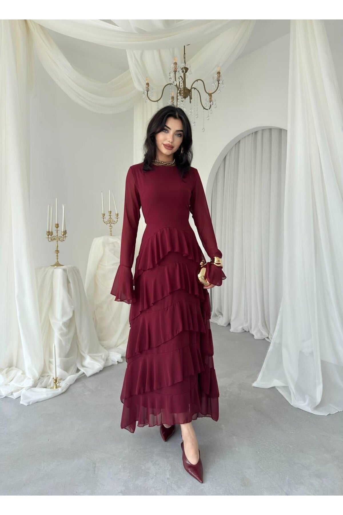 Tiered Chiffon Maxi Dress