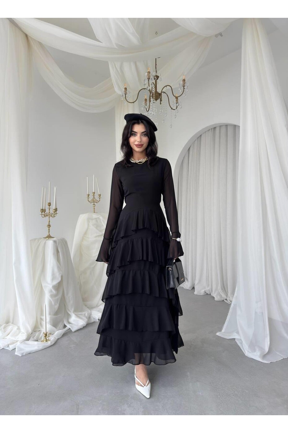 Tiered Chiffon Maxi Dress