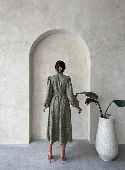 Embroidered Linen-Look Midi Skirt