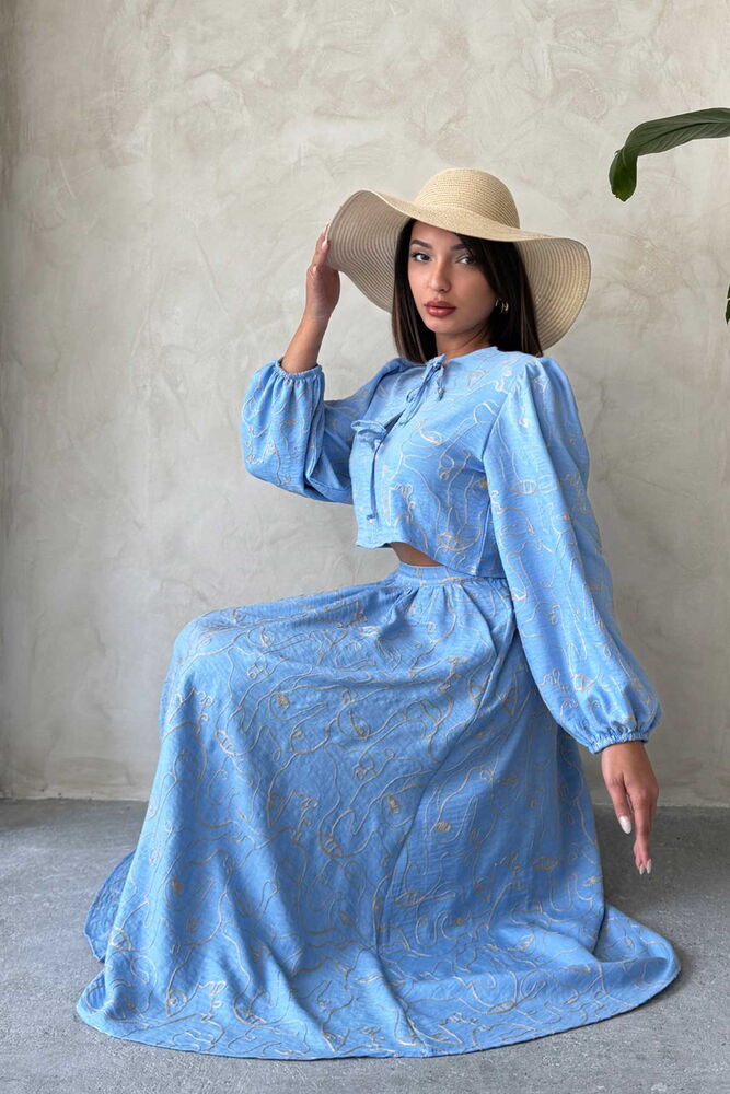 Embroidered Linen-Look Midi Skirt