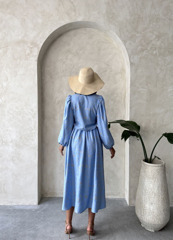 Embroidered Linen-Look Midi Skirt