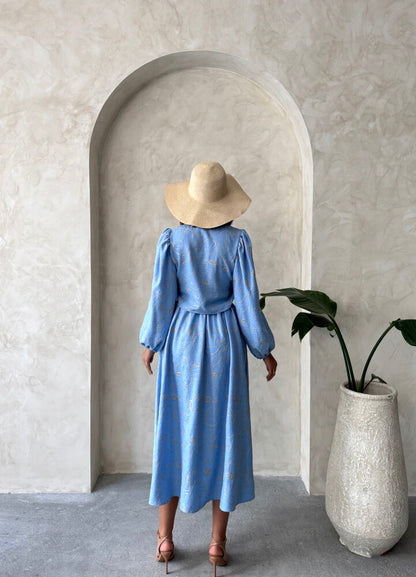Embroidered Linen-Look Midi Skirt
