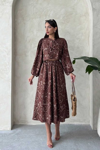 Embroidered Linen-Look Midi Skirt