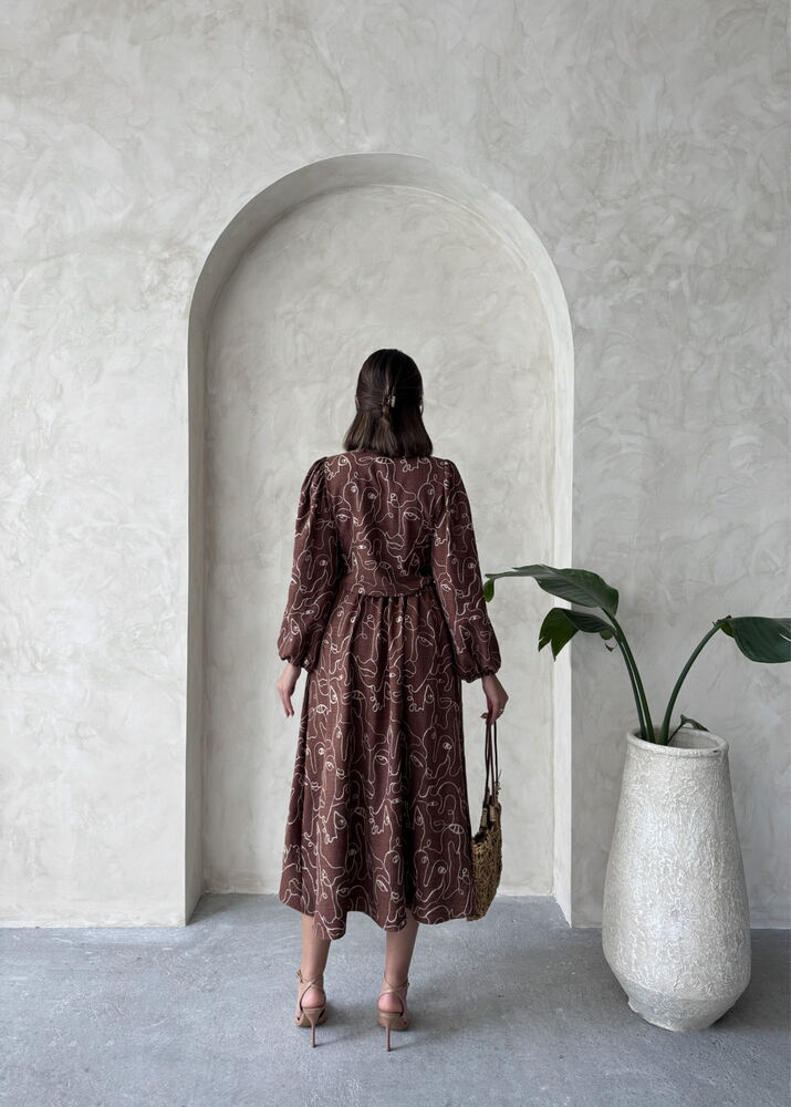 Embroidered Linen-Look Midi Skirt