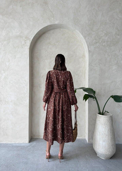 Embroidered Linen-Look Midi Skirt