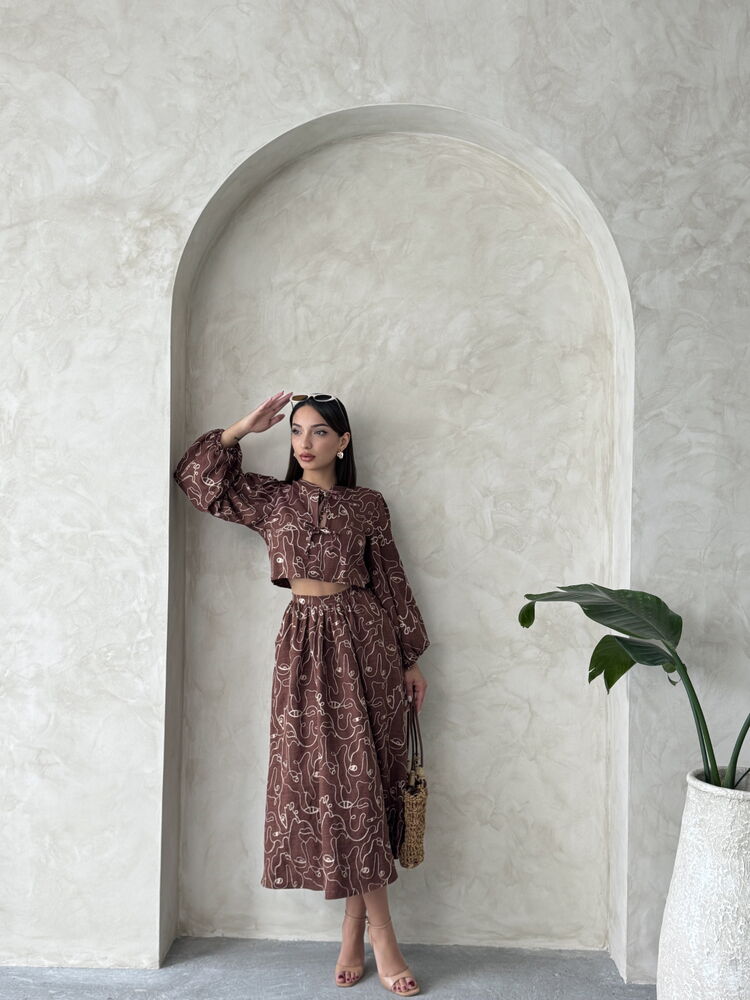 Embroidered Linen-Look Midi Skirt