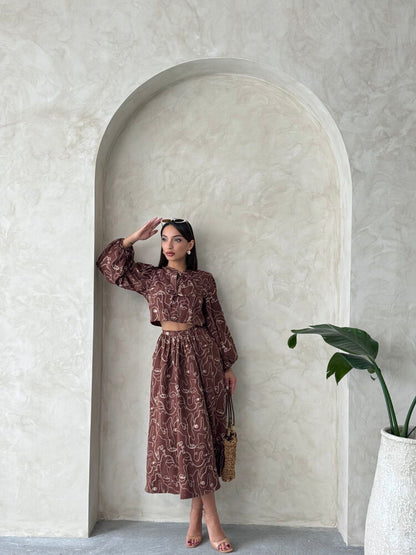 Embroidered Linen-Look Midi Skirt