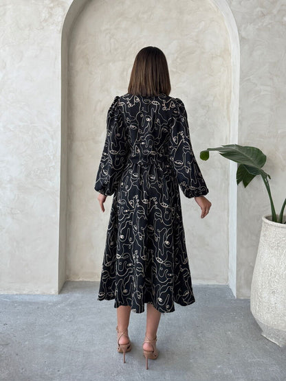 Embroidered Linen-Look Midi Skirt