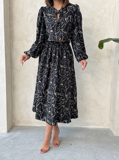 Embroidered Linen-Look Midi Skirt