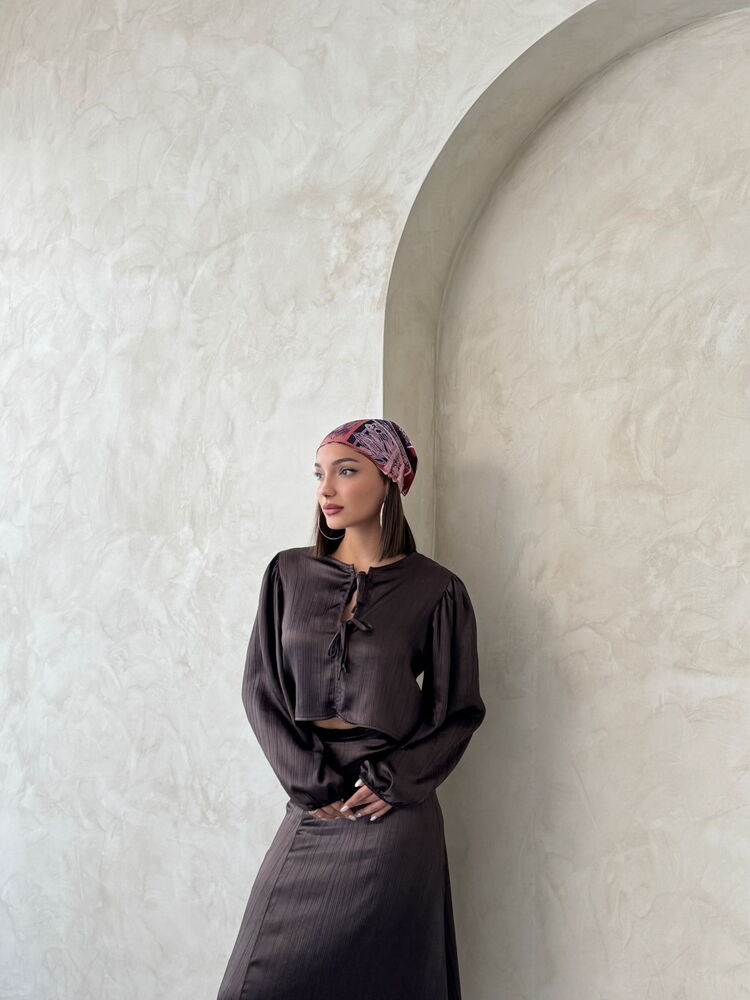 Crinkle Satin Tie-Front Blouse