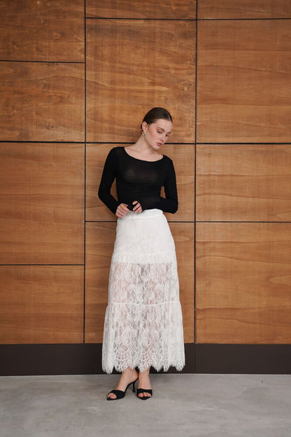 Tiered Lace Maxi Skirt