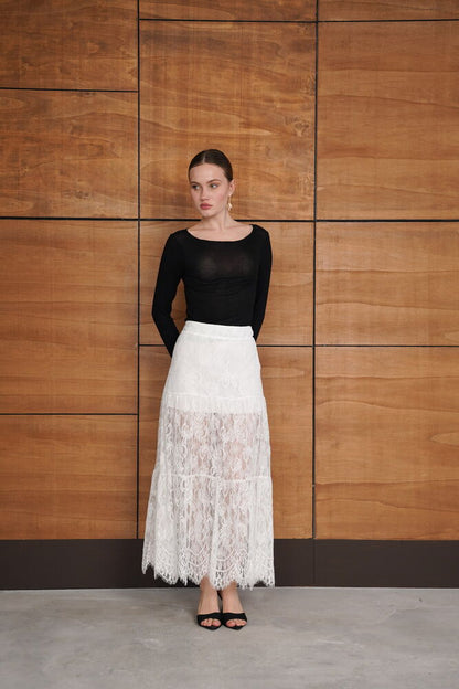 Tiered Lace Maxi Skirt