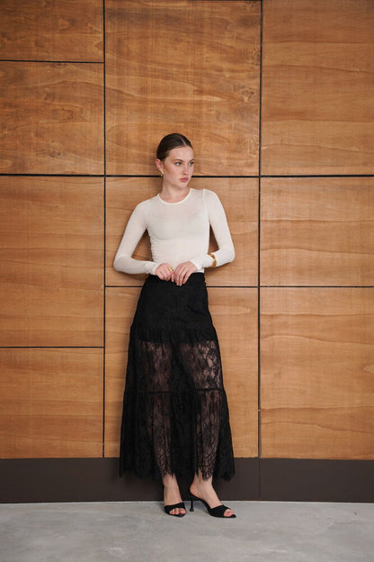Tiered Lace Maxi Skirt
