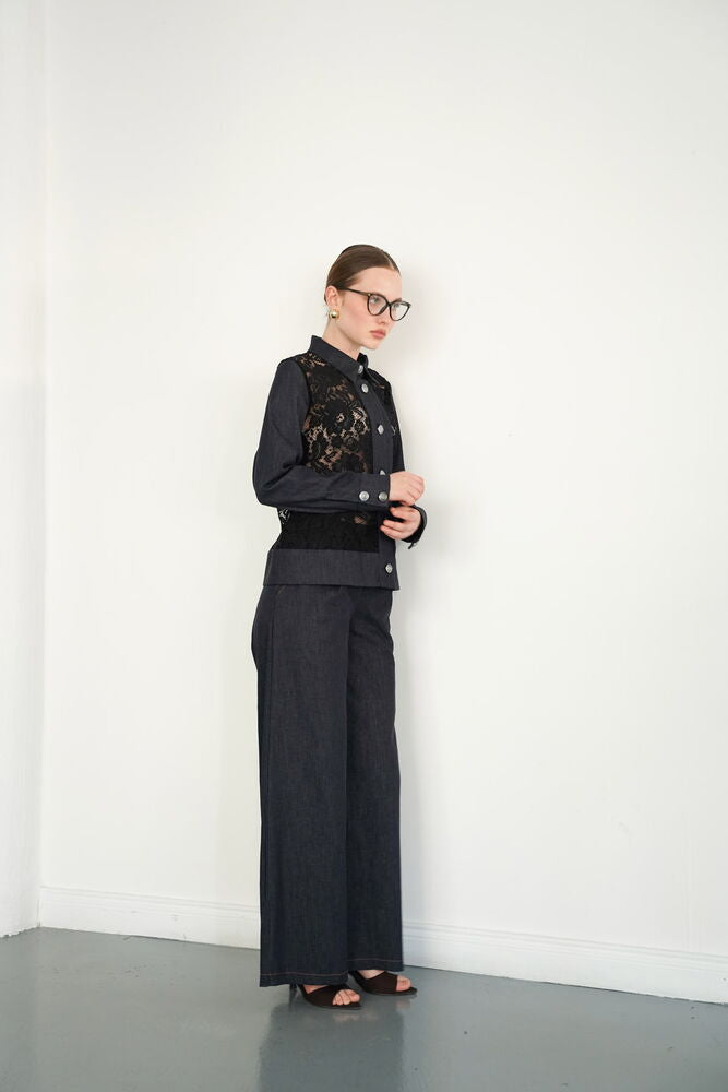 Wide-Leg Denim Trousers