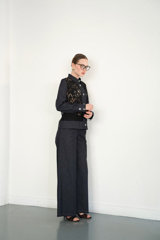 Wide-Leg Denim Trousers